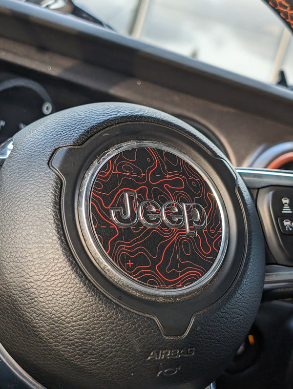 Printed Topographical Steering Wheel Jeep Overlay Vinyl Decal Set-Pair- fits Wrangler JL & Jeep Gladiator JT