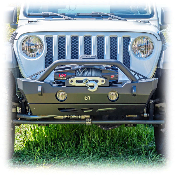 Front Bumper with Bolt-On Bull Bar and Skid Plate for Jeep Wrangler JK, JL, and Gladiator JT
