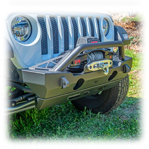 Front Bumper with Bolt-On Bull Bar and Skid Plate for Jeep Wrangler JK, JL, and Gladiator JT