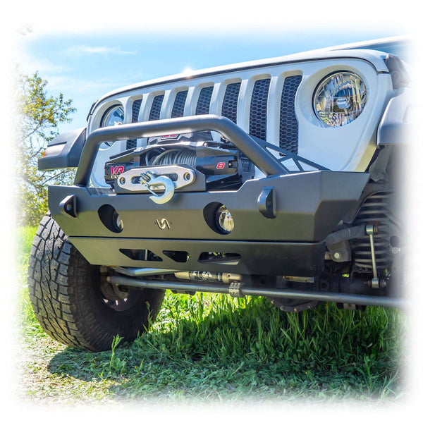 Front Bumper with Bolt-On Bull Bar and Skid Plate for Jeep Wrangler JK, JL, and Gladiator JT