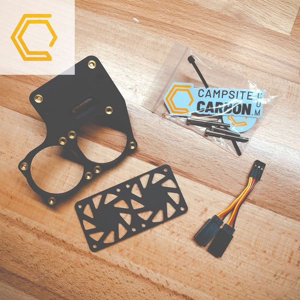 Campsite Carbon 3D print carbon fiber Traxxas Maxx dual fan kit 40mm rocket fan nylon bolt on bolt-on shred bash 3s 4s 6s 8s RC finned rock guard radio control plug and play harness stainless hardware print-on-demand print on demand