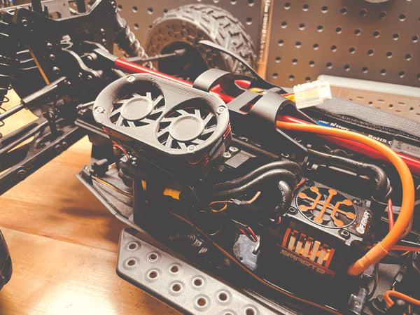 Arrma Fireteam dual fan 40mm Rocket Fan kit Velocity Stack Finned Rock Guard Campsite Carbon