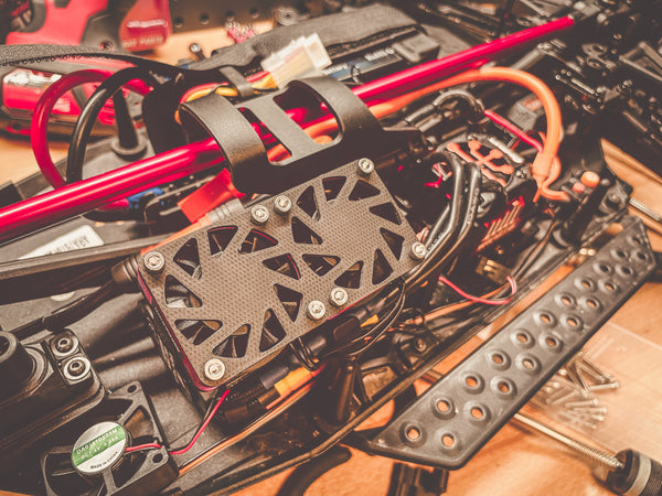 Arrma Fireteam dual fan 40mm Rocket Fan kit Velocity Stack Finned Rock Guard Campsite Carbon carbon fiber nylon 3D print bolt on plug and play Arrma Spektrum 4s 6s 8s