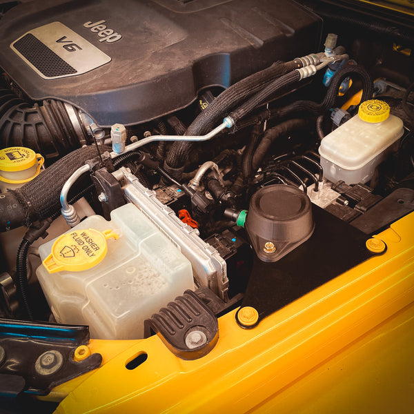 Campsite Carbon Jeep Wrangler carbon fiber nylon vacuum pump cover 3D Print JK JKU Winch bumper cover delete vacuum pump relocation relocate plug and play harness bolt on