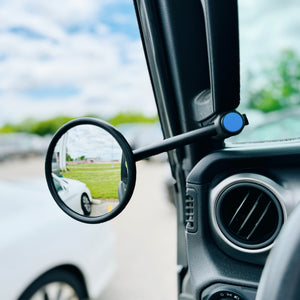 TrailView Mirror Plunger V2 Upgrade for Jeep JL/JT — installed on mirror arm