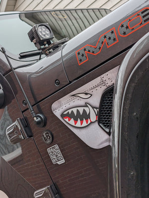 Jeep Wrangler JL & Gladiator JT Fender Vent Decals — A-10 Warthog Nose Art Pair — L&B Designworks