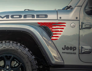 Jeep Wrangler JL & Gladiator JT Fender Vent Decals — Distressed Large USA Flag Pair — L&B Designworks