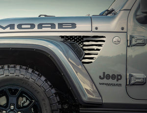 Jeep Wrangler JL & Gladiator JT Fender Vent Decals — Distressed Large USA Flag Pair — L&B Designworks