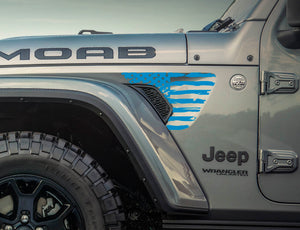 Jeep Wrangler JL & Gladiator JT Fender Vent Decals — Distressed Large USA Flag Pair — L&B Designworks