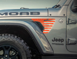 Jeep Wrangler JL & Gladiator JT Fender Vent Decals — Distressed Large USA Flag Pair — L&B Designworks