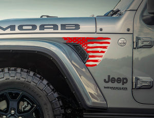 Jeep Wrangler JL & Gladiator JT Fender Vent Decals — Distressed Large USA Flag Pair — L&B Designworks