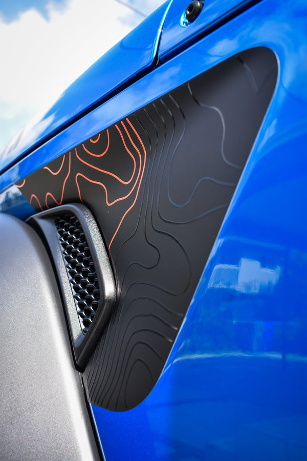 Arctic Mojave Printed Accent Color Topographical Rubicon Blackout Decal- Fits Jeep Wrangler & Gladiator JL Fender Vent Decal-Pair