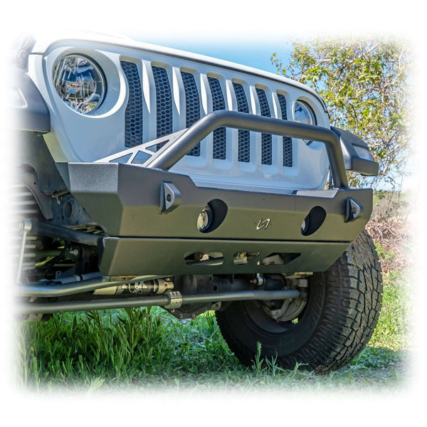 Front Bumper with Bolt-On Bull Bar and Skid Plate for Jeep Wrangler JK, JL, and Gladiator JT