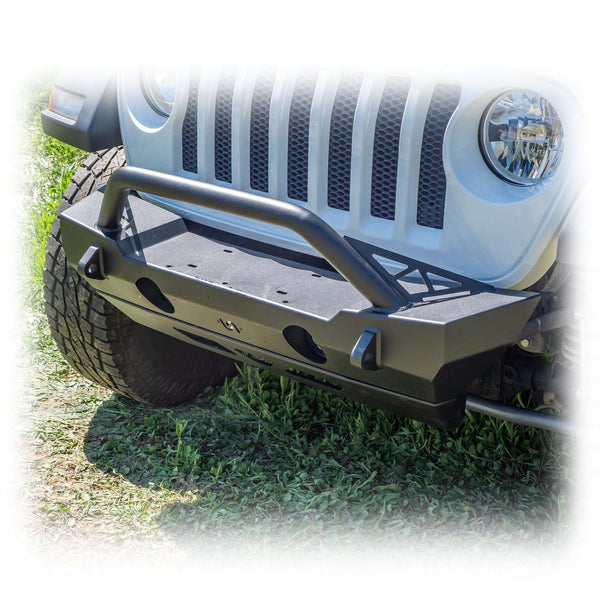 Front Bumper with Bolt-On Bull Bar and Skid Plate for Jeep Wrangler JK, JL, and Gladiator JT