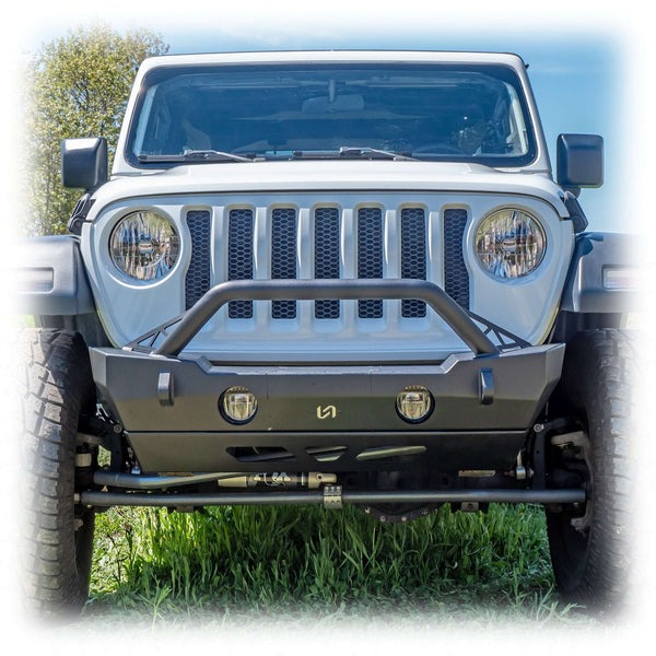 Front Bumper with Bolt-On Bull Bar and Skid Plate for Jeep Wrangler JK, JL, and Gladiator JT