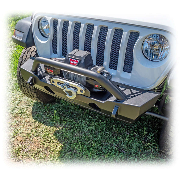 Front Bumper with Bolt-On Bull Bar and Skid Plate for Jeep Wrangler JK, JL, and Gladiator JT