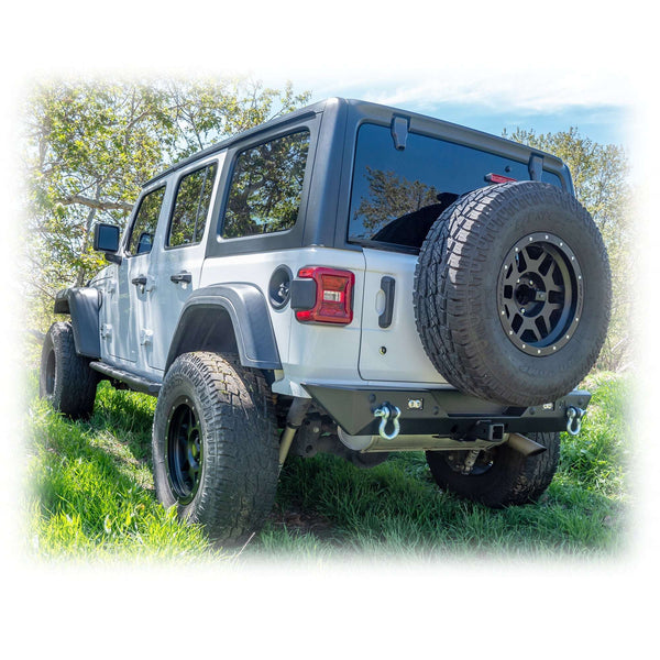 2018+ Jeep Wrangler JL Minimalist Rear Bumper with LED Pod Lights & Hitch — Turn Offroad