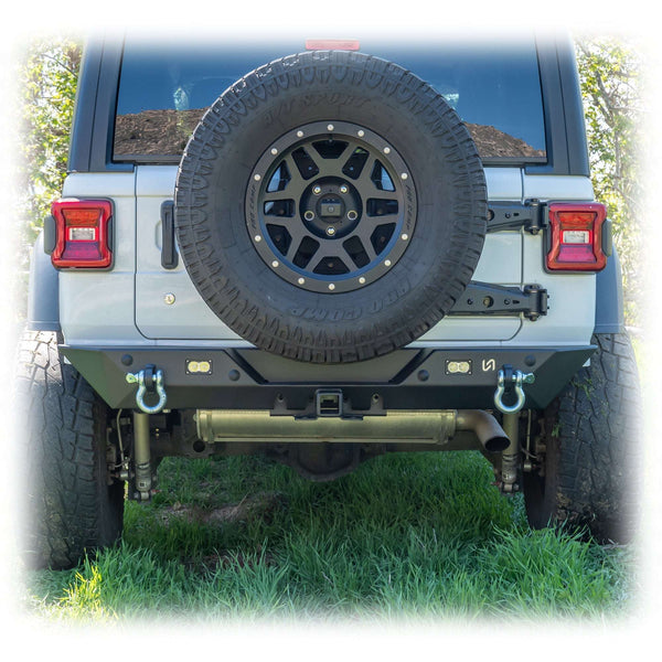 2018+ Jeep Wrangler JL Minimalist Rear Bumper with LED Pod Lights & Hitch — Turn Offroad