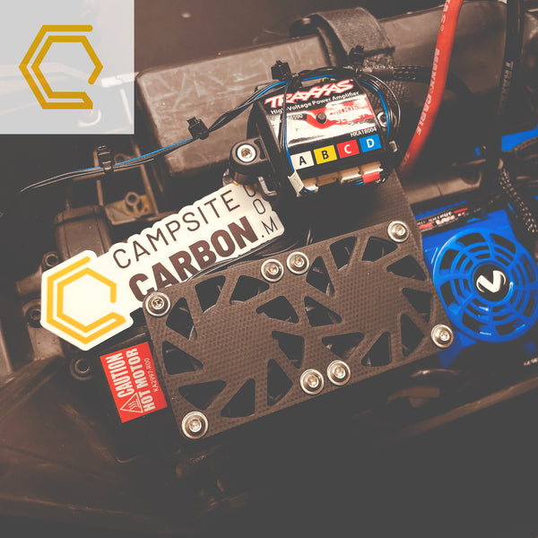 Campsite Carbon 3D print carbon fiber Traxxas Maxx dual fan kit 40mm rocket fan nylon bolt on bolt-on shred bash 3s 4s 6s 8s RC finned rock guard radio control plug and play harness stainless hardware print-on-demand print on demand